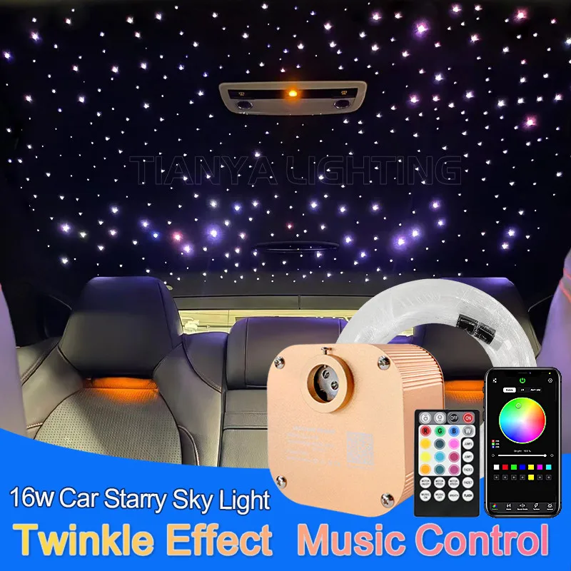 16W Car LED Interior Lights Starry Sky Ceiling Light Roof Star Fiber Optic  Twinkle Effect Lamp Car modification Bluetooth DIY