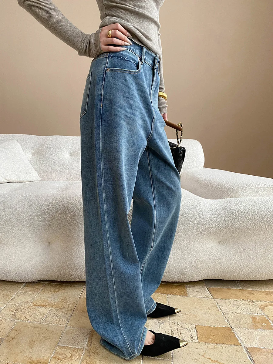 

Весенне-осенние уличные женские брюки 2025 года, синие прямые джинсы с высокой талией для мытья полов