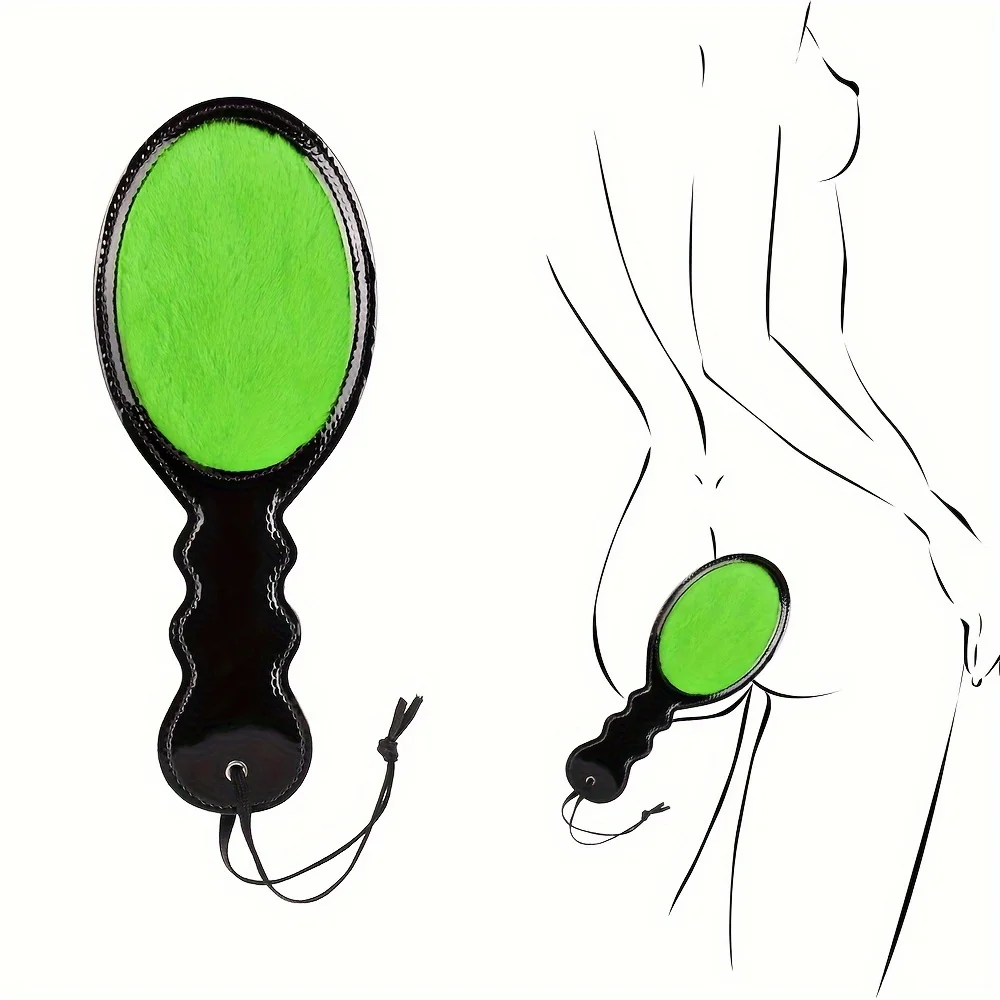 Fluffy Paddle  with Leather Oval Black Short Handle Flirtatious Spanking Slap BDSM Adult Flirting Sex Toys For Women and Couples