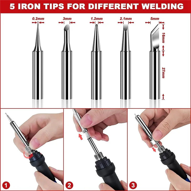 Soldering Iron Kit Adjustable Temperature Solder Iron 60W With 5 Iron Tips US Plug-A05I