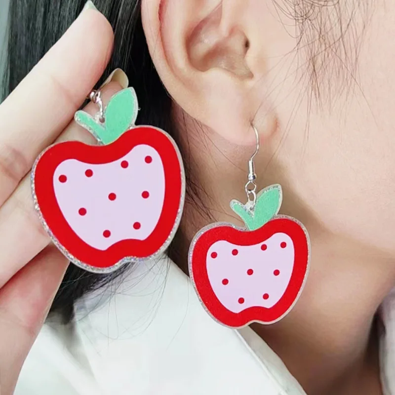 New Teacher's Day Earrings Personalized Red Apple Colorful Pencil Letter Acrylic School Earrings Students Teachers Decorative