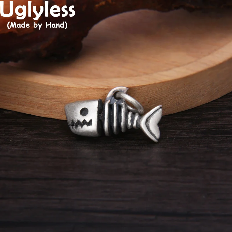 Uglyless MINI Shark Pendants Women Stunning Fish Bone Necklaces Gool Girls Gothic Jewelry Fishes 925 Silver Animals NO Chains