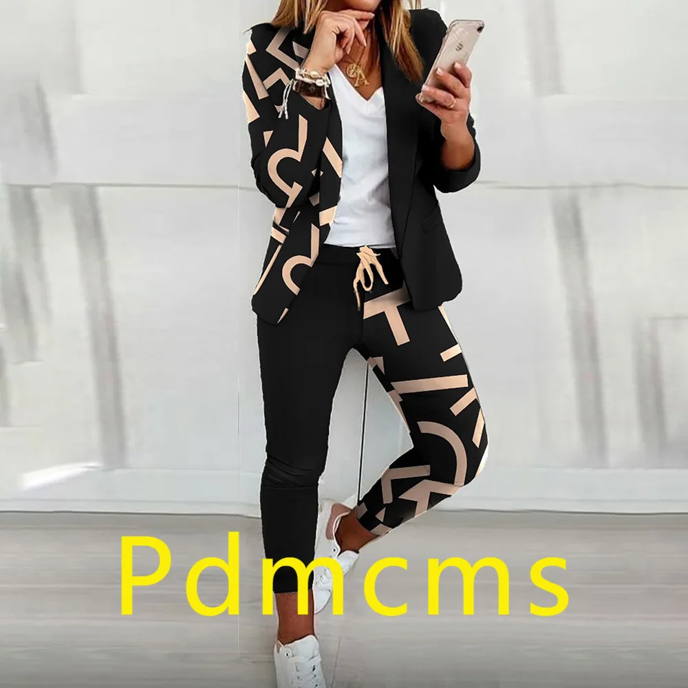 

2025 new autumn and winter new product European and American fashion printing long-sleeved lapel suit casual suit women's OM1009