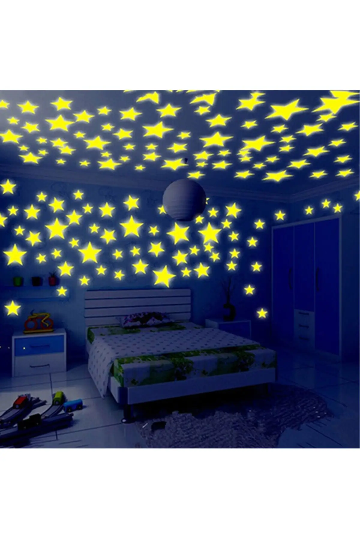 100 pcs Highlighter Star Moon Planet Sky Glow in the dark Kids Room Wall Ceiling Ornament Sticker Fun Educational Ornament