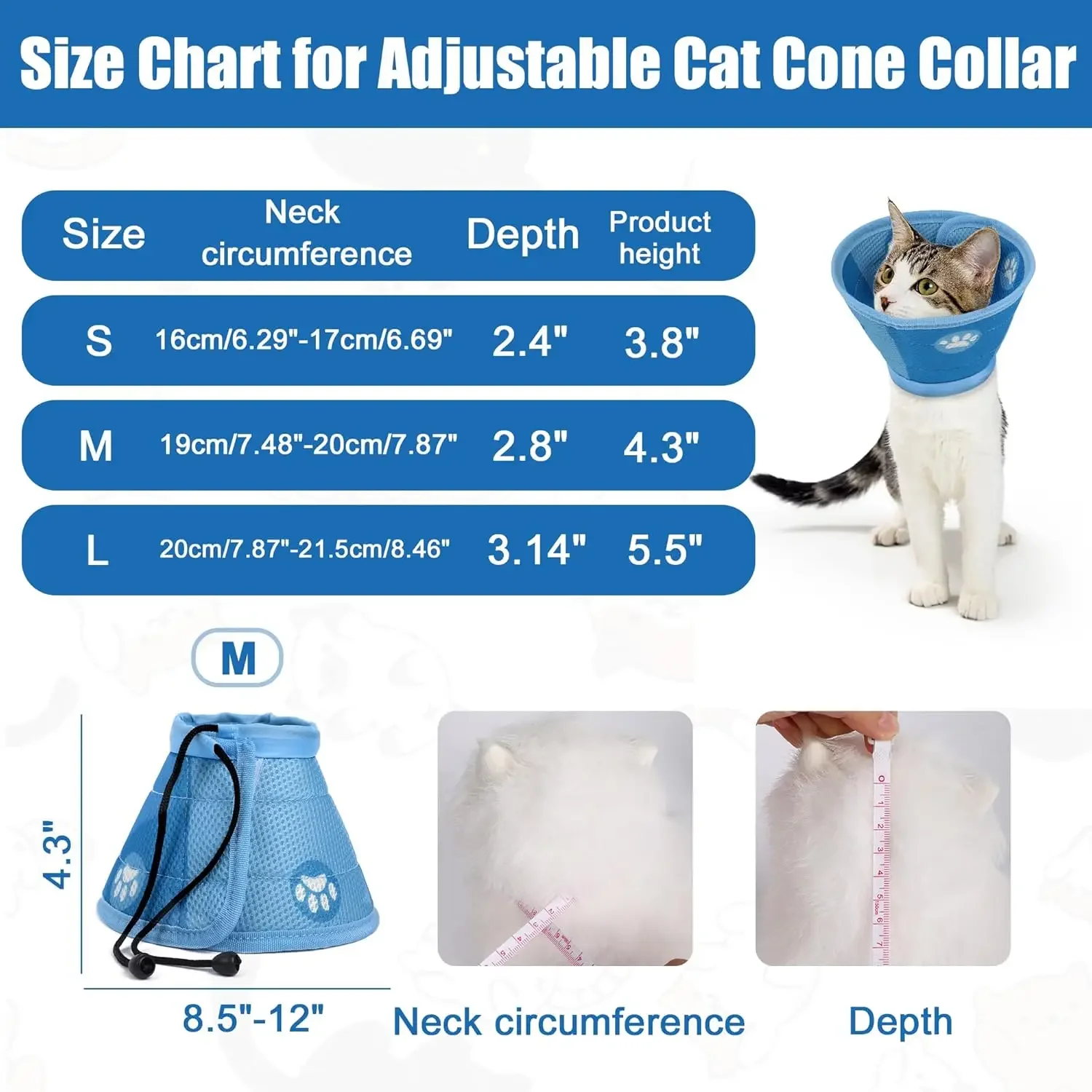 Adjustable Cat Cone Collar Soft Anti-Bite Protective Cat Elizabeth Collar Cat and Dog Surgery Medical Neck Ring Cat Accessory