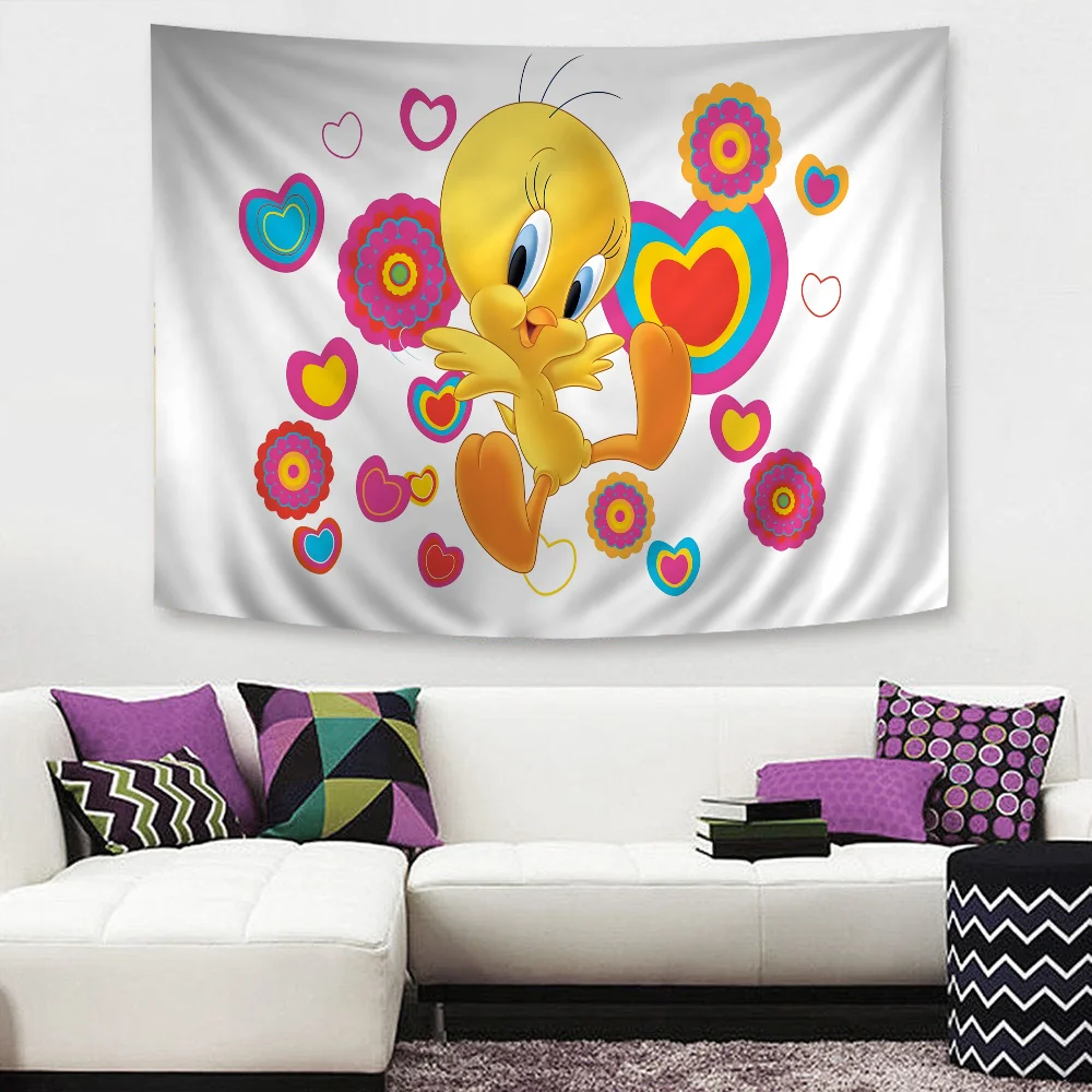 Gelber Cartoon T-Tweetys Vogel Wandteppich Kunstdruck Günstige Hippie Wandbehang Böhmische Wandteppiche Mandala Art Home Decor