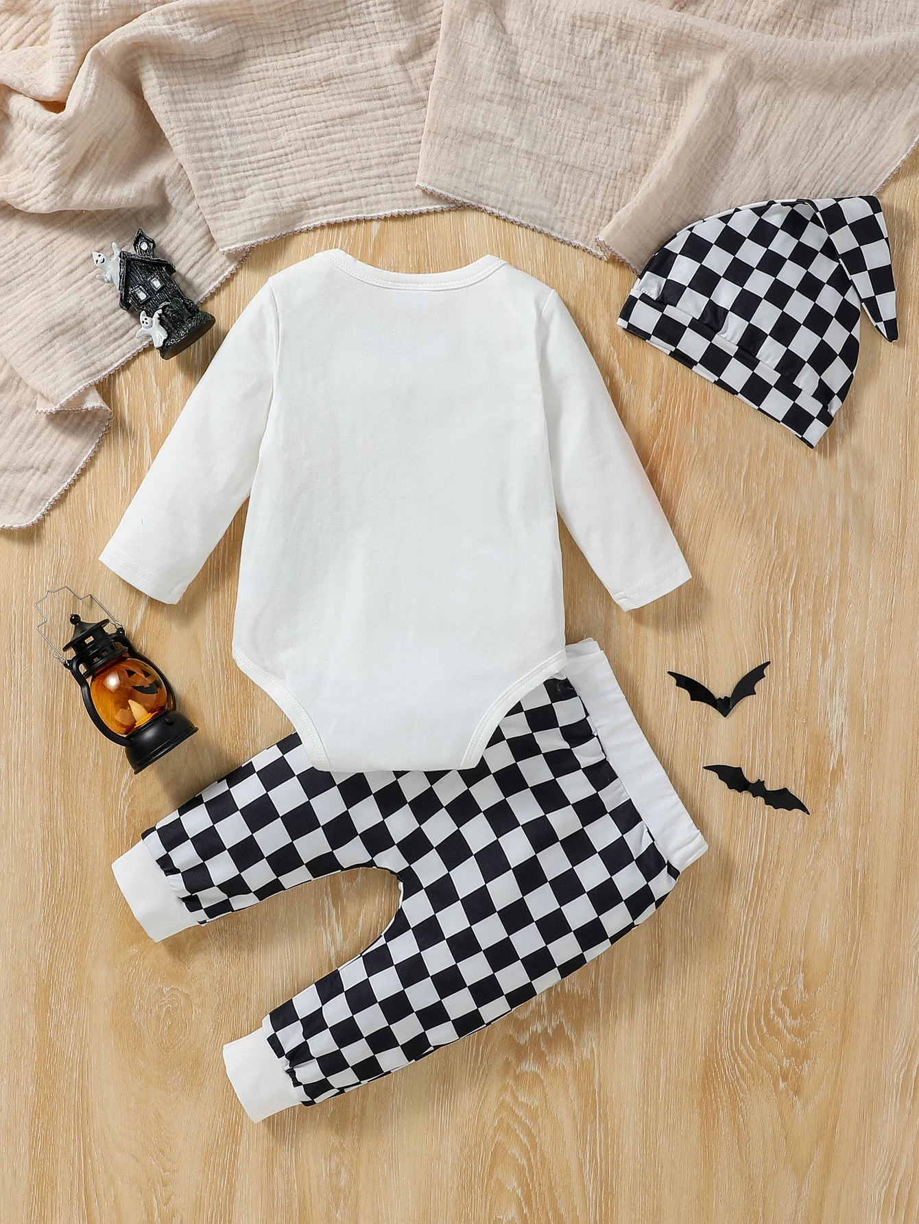 3PCS Newborn-6M Baby Boys Autumn Long Sleeve Print Letter Pantsuit Chinese Style Daily Wear Set+Hat