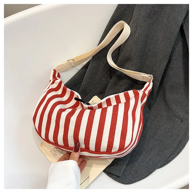 

Large Capacity Striped Canvas Bag Simple Casual Fashion Shoulder Bag Versatile Commuter Bag