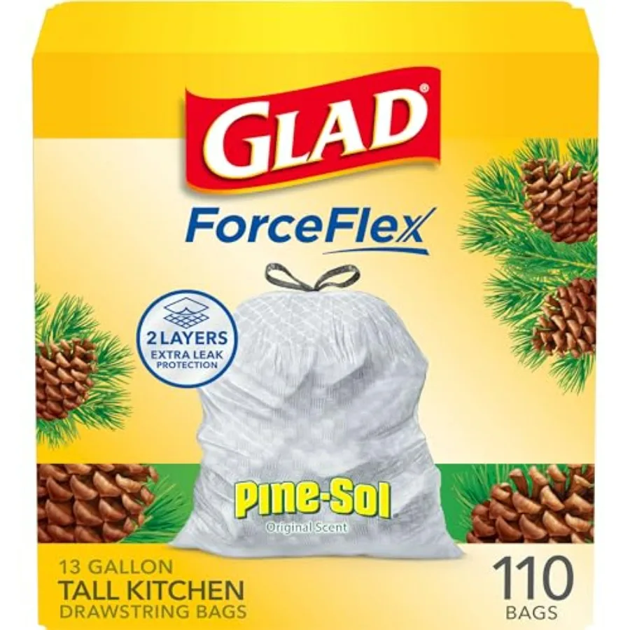 

Высокие кухонные мешки для мусора ForceFlex, 13-галонные для прочного управления отходов в занятых кухнях, усиленная прочность с PineSol Origi
