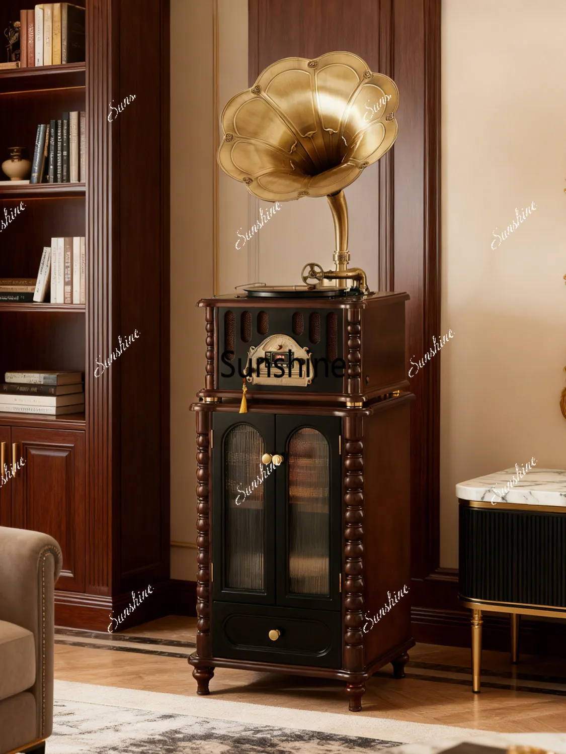 

Vintage living room stereo American vinyl record player