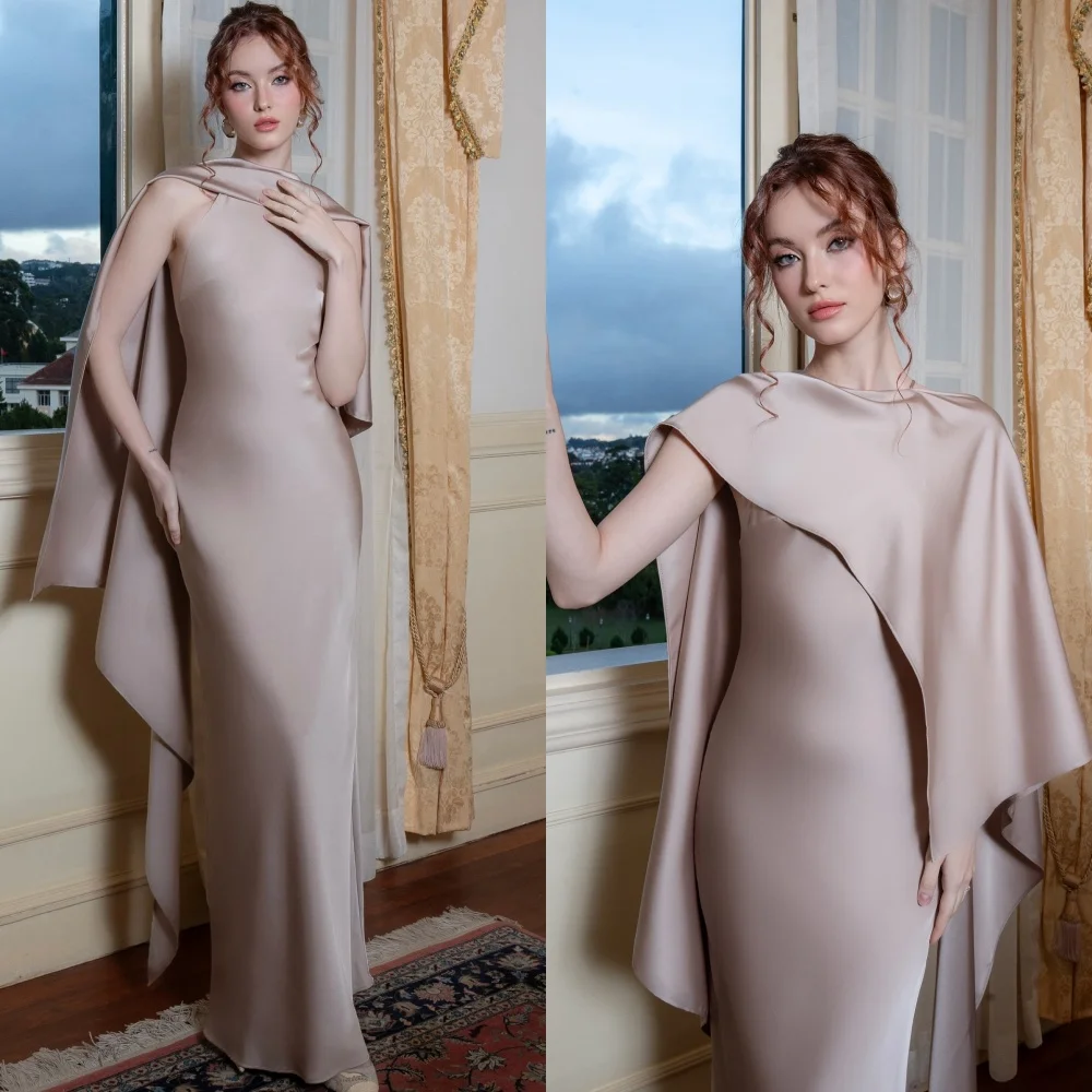 

Customized Classic Halter Sleeveless Evening Dress High Quality Satin Prom Dresses Temperament Ruched Bridal Party Gowns