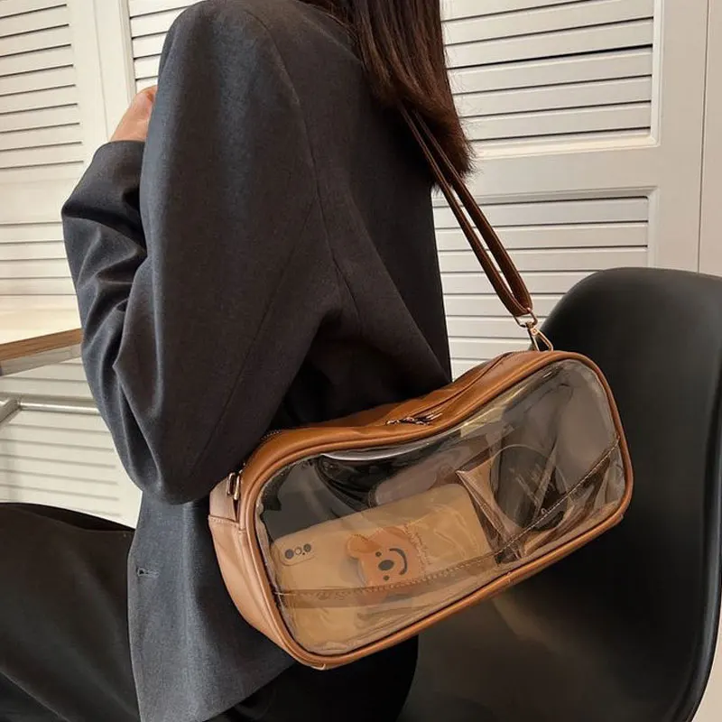 Bolso cruzado transparente de color caqui de estilo japonés para mujer, bolso de muñeca de un solo hombro