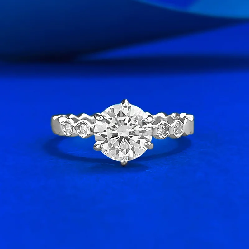 

CKT S925 Sterling Silver 7.0 Six Claw Round Diamond Honeycomb Set with Diamond Rose Gold Ring Romantic Wedding Ring Fine Jewelry