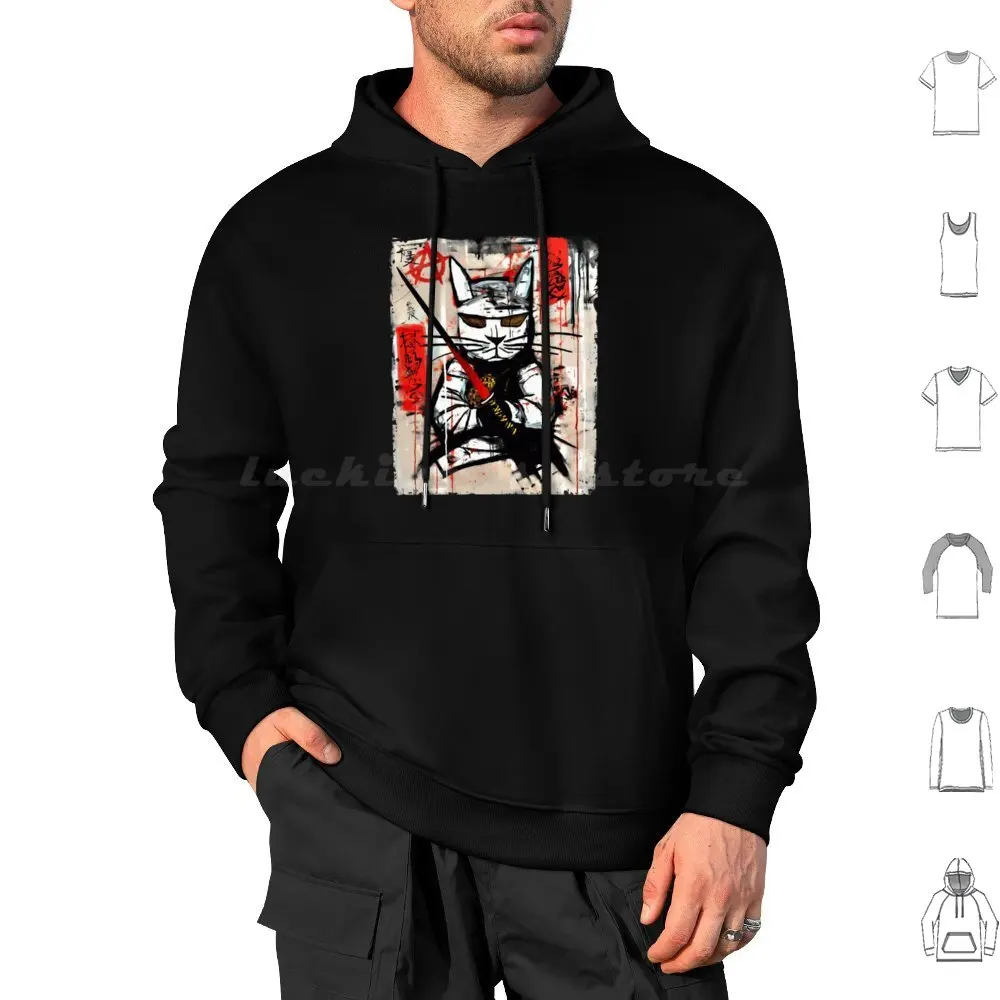 Cat Japanese Art Splatter Dripping Ink Banksy Style Graffiti Spray Art 90S Aesthetic Hoodie cotton Long Sleeve