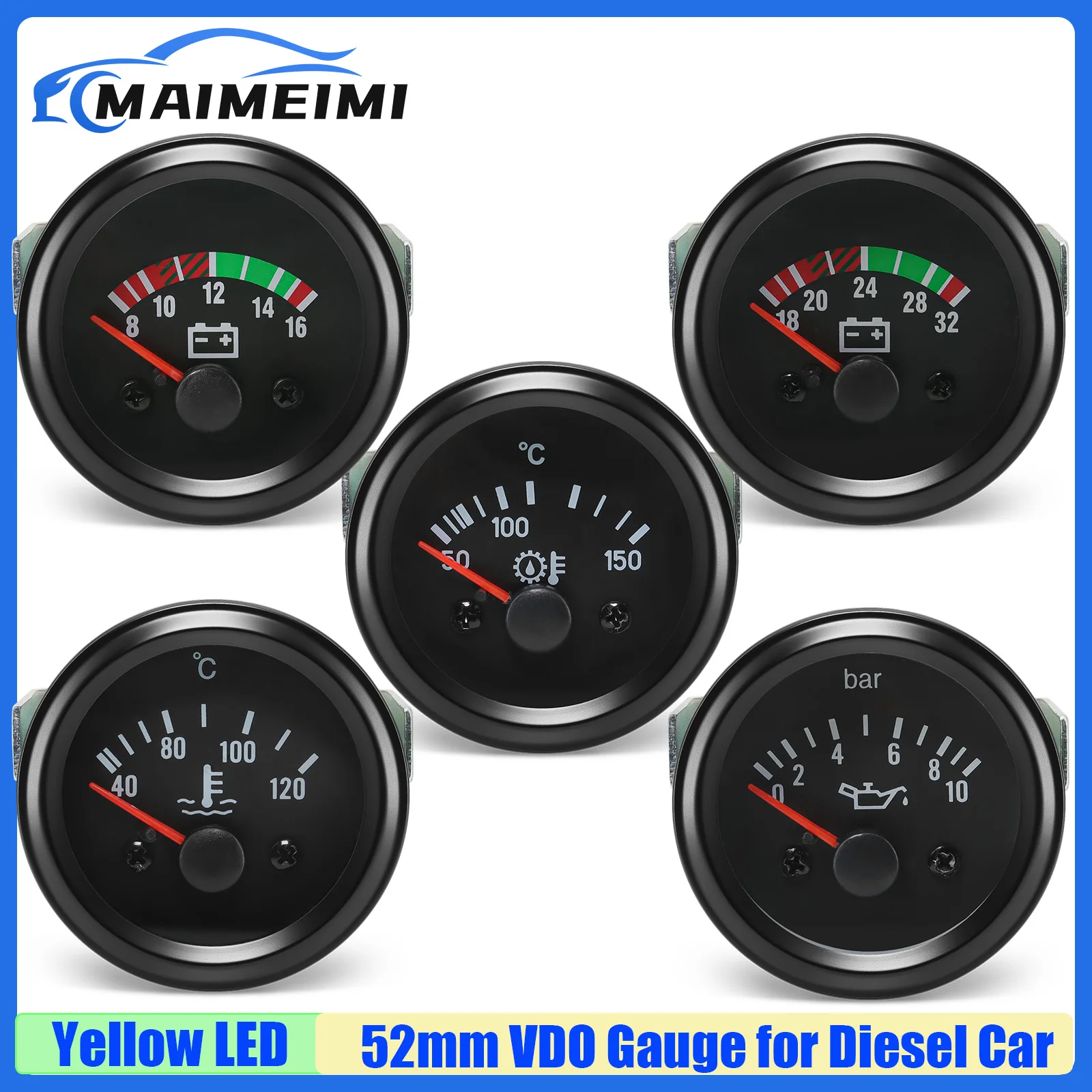 52mm VDO Gauge no Sensor LED Pointer Water/Oil Temperature Gauge Voltmeter Oil Pressure Meter Indicator for Diesel Car Custom