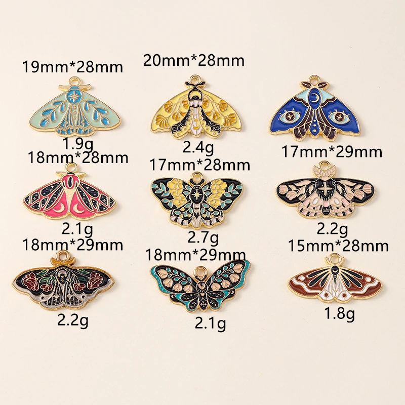 Leslie 10 Stück schöne Emaille-Insektenblume, Mond, Stern, Motte, Schmetterling, Charms für Ohrringe, Halskette, Schmuckherstellung, Zubehör – Detail 11