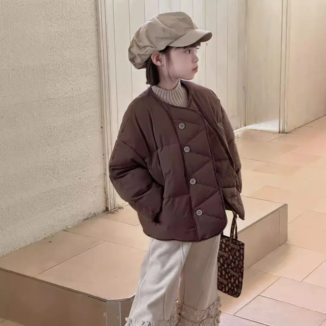 

Autumn and Winter 2025 Girls' Single-breasted Collarless Cotton Clothes Children's Versatile Short Warm Jacket Baby