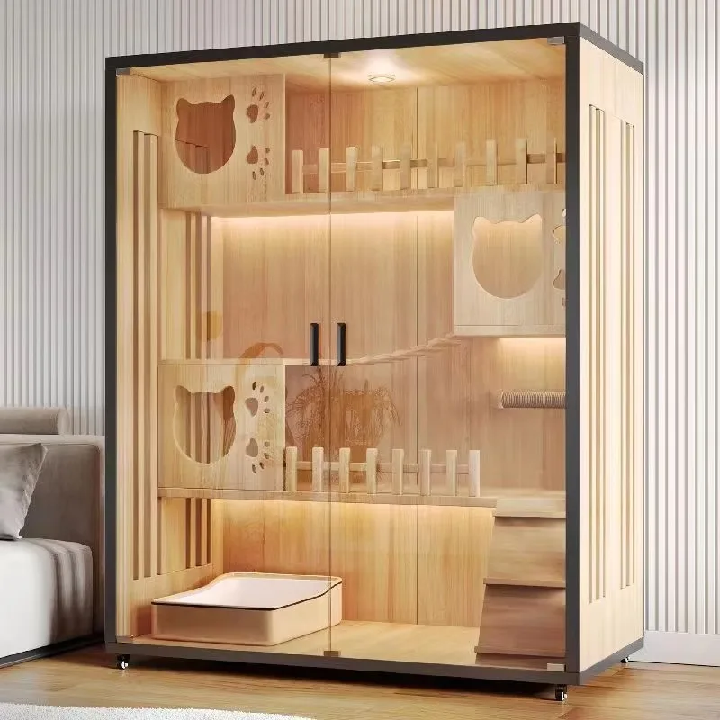 Modern Wooden Cat Villa Living Room Furniture Pet Cabinet Indoor Household Cat Nest Cat House Bookcases Product Category