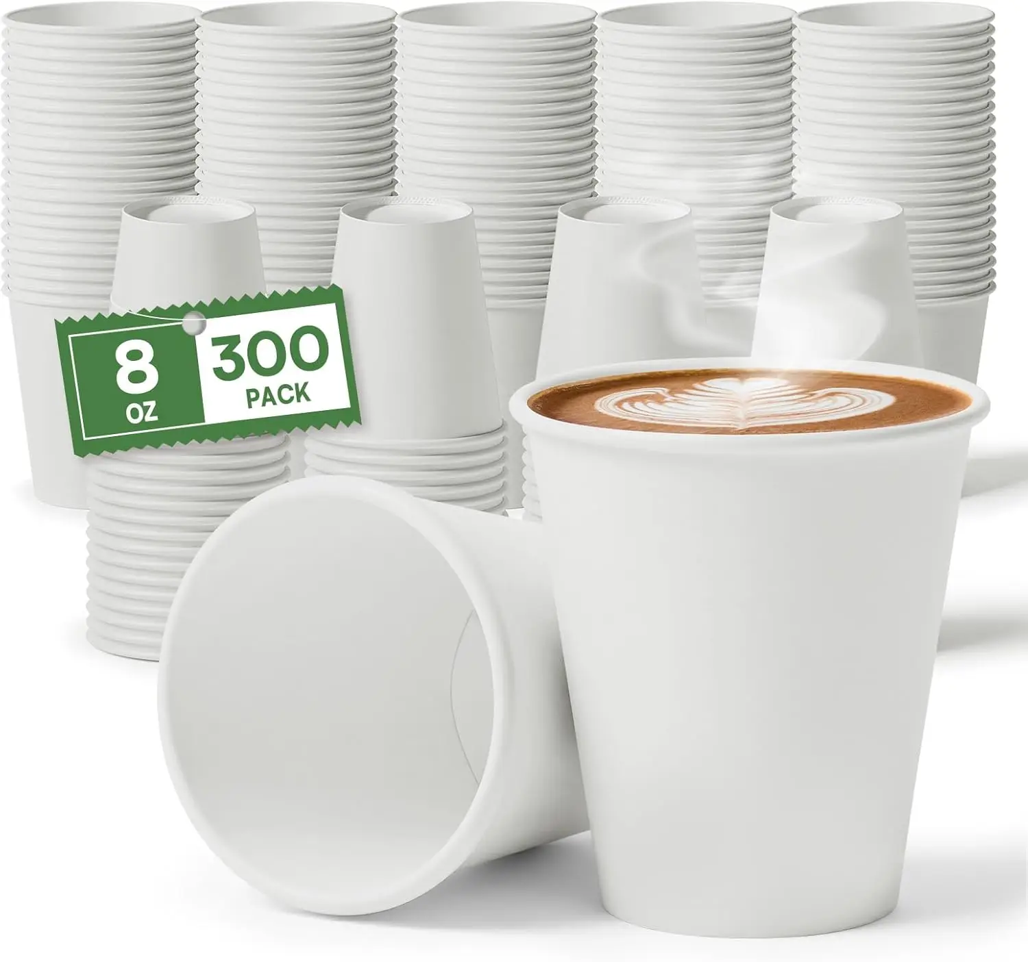 

White Paper Cups 8 oz Disposable Coffee Cups, 300 Pack BPA Free Hot Cups, 300GSM Thickened White Disposable Cups, Bulk S