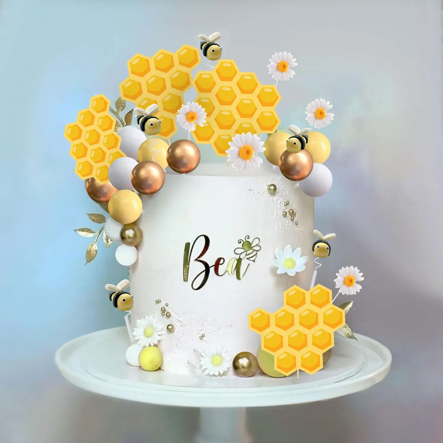 Biene Kuchen Topper Honig Glas Kuchen Topper Waben Kuchen Dekorationen für Baby Dusche Biene Thema Geburtstag Party Dekoration Lieferungen – Detail 8
