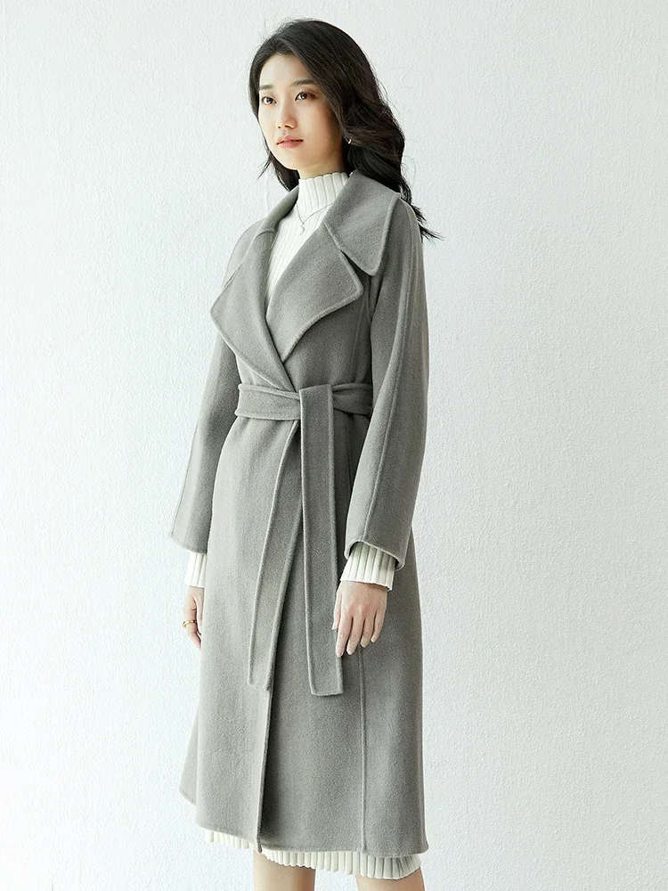 

2023 Autumn/Winter New 100% Woolen Coat Long Polo Collar Women's Double sided Woolen Coat
