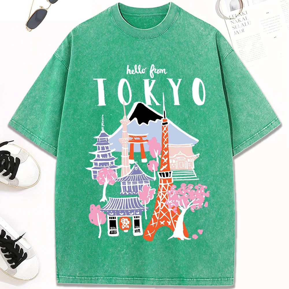 

Hello From Tokyp, японский храм, пейзаж, стираная футболка с принтом, женская летняя универсальная одежда, хлопковые футболки с круглым вырезом, топы большого размера