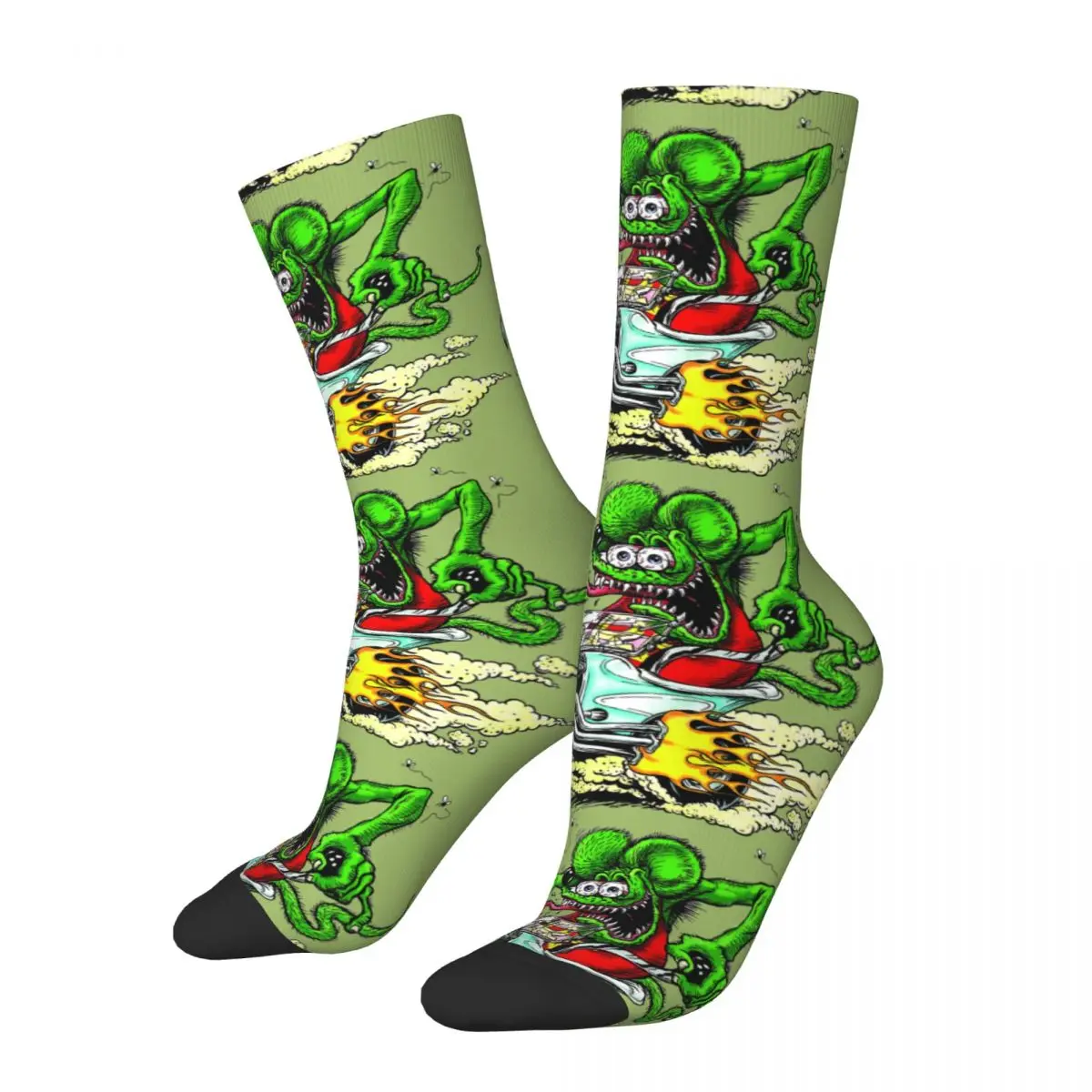 Hip Hop Vintage Fly Crazy Men's compression Socks Unisex Tales of the Rat Fink John Goodman Street Style Printed Crew Sock