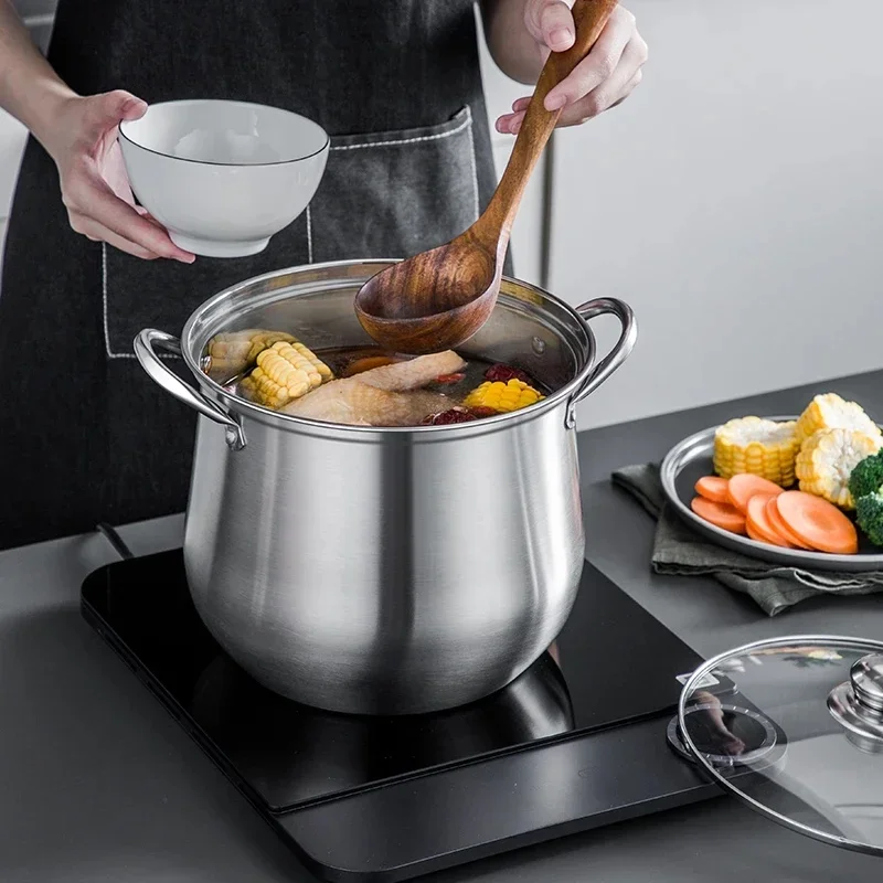 Large Capacity Stainless Steel Stockpot, Multipurpose Non-Stick Soup Stew Pot Easy Clean Household Kitchen Cookware