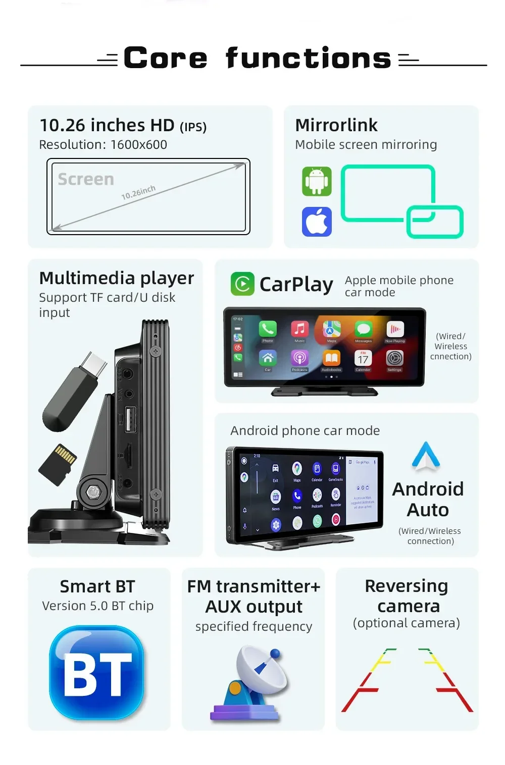 BT estéreo Potable Radio de coche Android Auto Radio de coche 10 pulgadas inalámbrico Carplay Car Play DVD sistema de Audio reproductor MP5