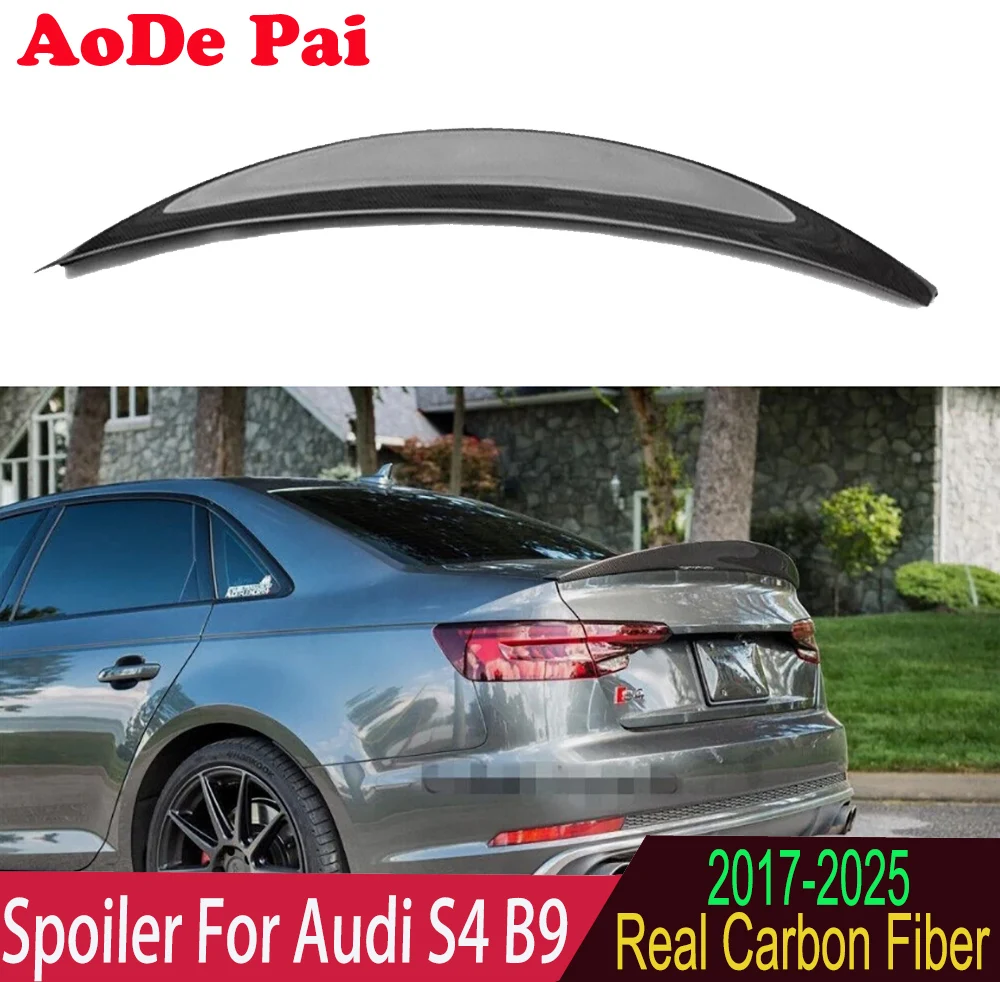 

For Audi A4 S4 B9 HK Highkick Style Real Carbon Fiber Rear Boot Trunk Wing Spoiler 2017-2025