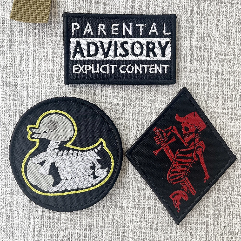 Yellow Duck Skull Morale Badge Patches Tactical Backpack Parental Advisory Weaving Label Sticker Task Force Doomer TFD Skeletal