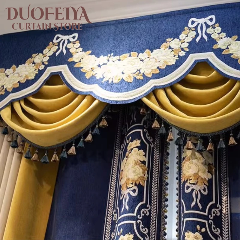 

High-end European Style Luxury Luxury Finished Products Curtains for Living Dining Room Bedroom White Tulle Custom Size Drapes