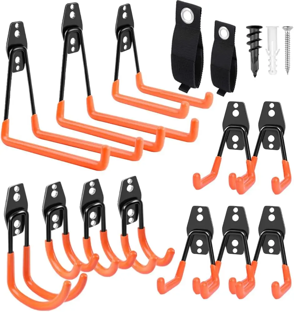 

14 Pack Heavy Duty Garage Hooks, Steel Utility Hangers with Anti-Slip Coating for Tools & Ladders