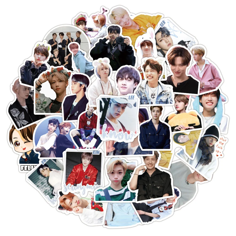 50PCS Korean Men\'s Group Stray Kids Handsome Stickers for Luggage Laptop IPad Gifts Journal Waterproof Stickers