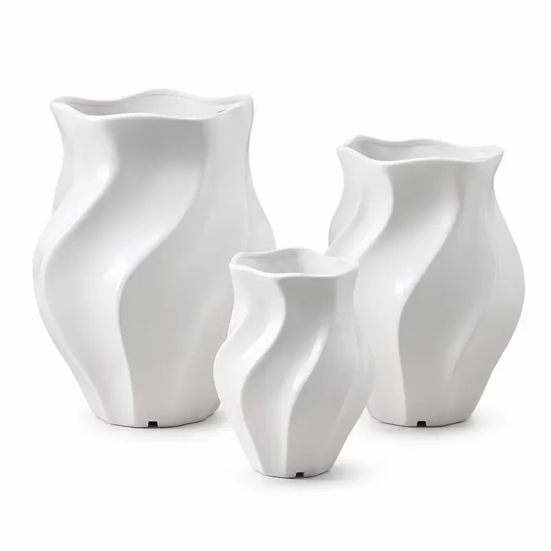 Modern White Twist Fiberglass Flower Pot Set Outdoor Garden Planter Commercial Landscape Decoration Sculpture Vase for Plants