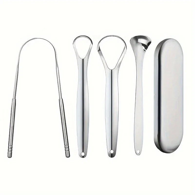 Adult Tongue Scraper Set Stainless Steel Spoon shaped tongue scraper, Reduces Bad Breath,Easy to Use,Oral Hygiene Tongue Cleaner