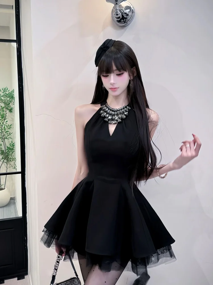

Elegant Diamond Embedded Heavy Work Off-Shoulder Women's Dress Spring Summer Short Skirt Fashionable Puffy Skirt