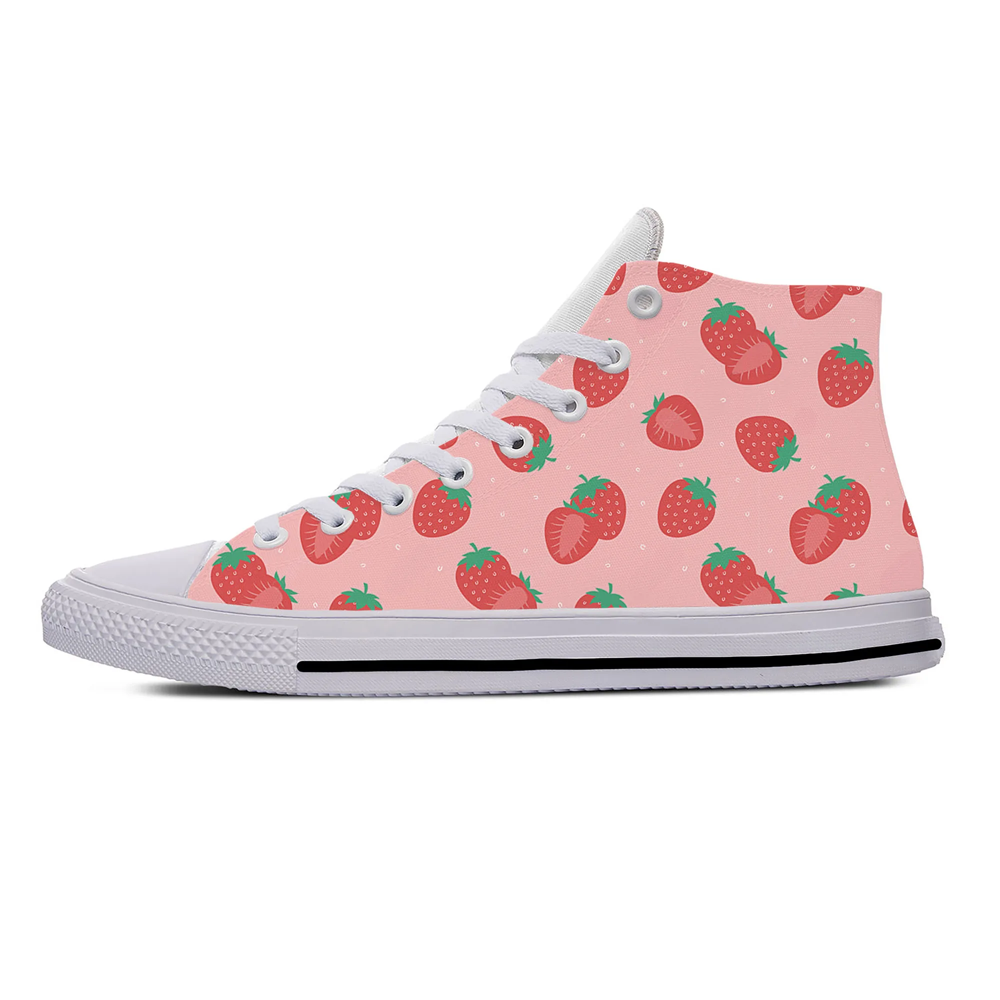 Strawberry Fruit Anime Cartoon Pattern Aesthetic Casual Cloth Shoes High Top Lightweight Breathable 3D Print Men Women Sneakers