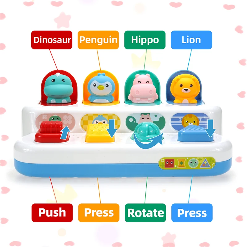 Mainan bayi 6-12 bulan interaktif Pop Up hewan menyebabkan dan efek mainan Switch kotak bayi montesori Belajar Dini mengembangkan permainan