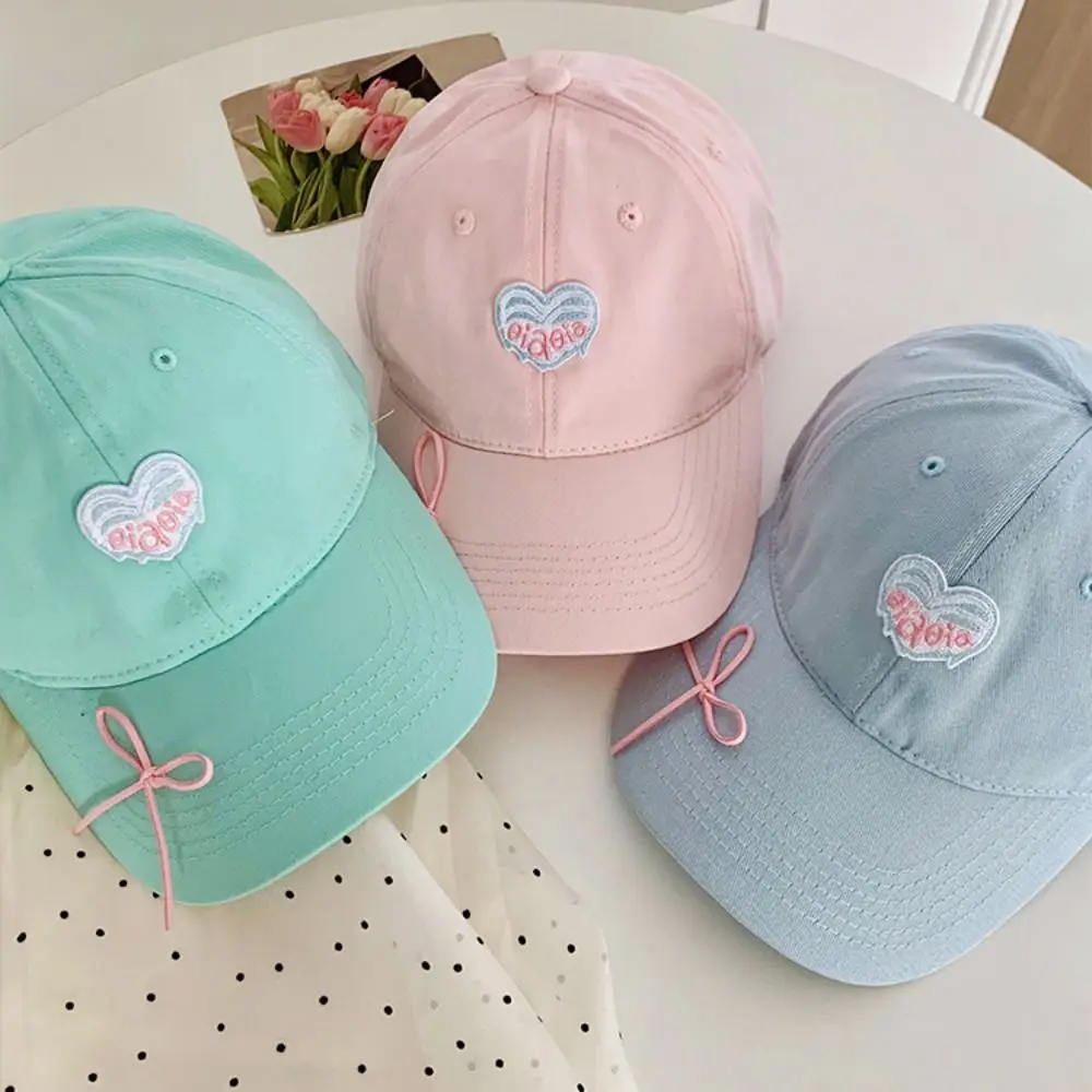 

Sweet Embroidery Love Heart Baseball Cap Cotton Sunscreen Sun Hat Korean Style Candy Color Peaked Cap Sports