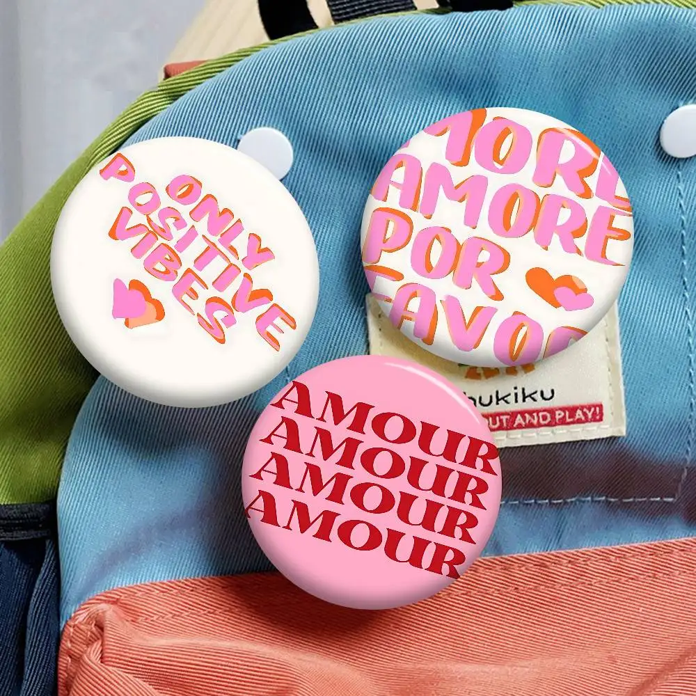 Maximalist More Amor Creative Pins Funny Round Snap-in Brooch Badge Backpack Hat Accessories Jewelry Gifts for Friend