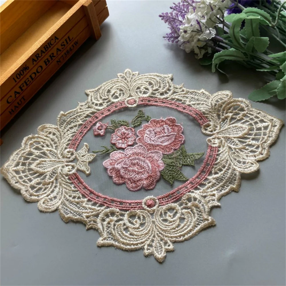 

20*26.5 cm Rose Lace Flower Applique Ribbon Trim for Sofa Curtain Towel Bed Cover Trimmings Home Textiles DIY Polyester