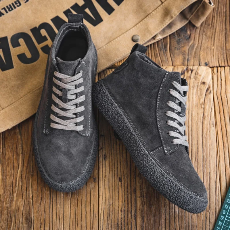 

Leather high top board shoes men's fashion casual cargo winter plus cashmere to help the British style fur