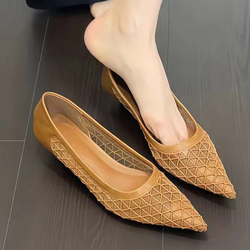 Elegant Pointed Toe Heels Shoes Mesh Designer Sandals Summer 2025 Fashion Party Heeled Shoes New Dress Walking Mujer Zapatillas
