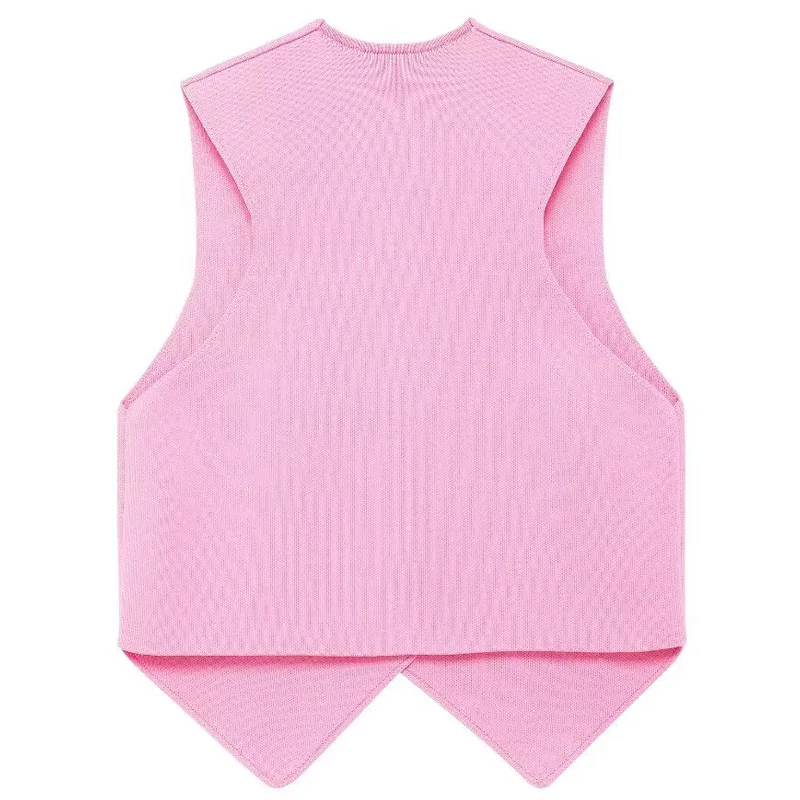 HXAO Vests For Women Women\'s Vest Short Sweaters Outerwears Sleeveless V-Neck Crop Knit Vests Cardigan Pink Sweater Autumn 2024