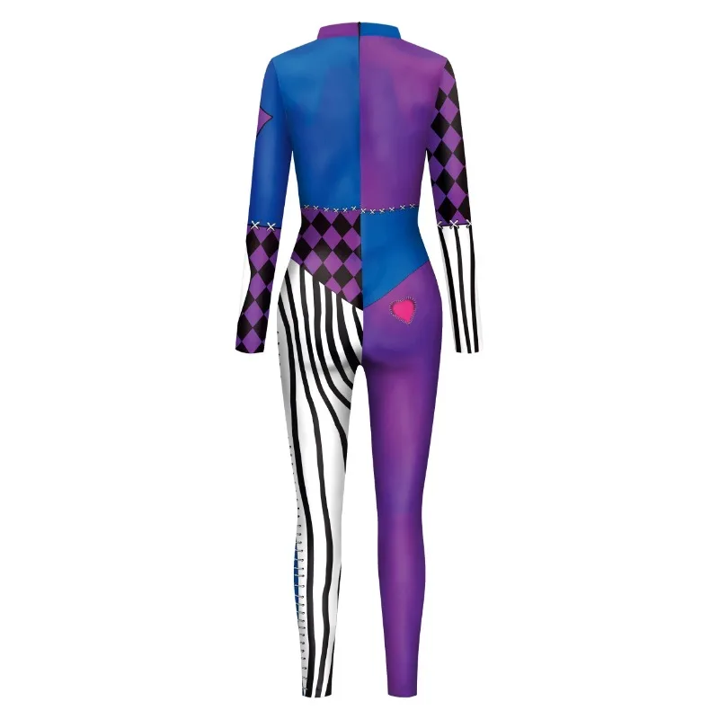 Lustiges Cosplay Clown Kostüm Verkleidung Outfit Karneval Halloween Party Langarm Fitness Zentai Bodysuit Frauen Overall