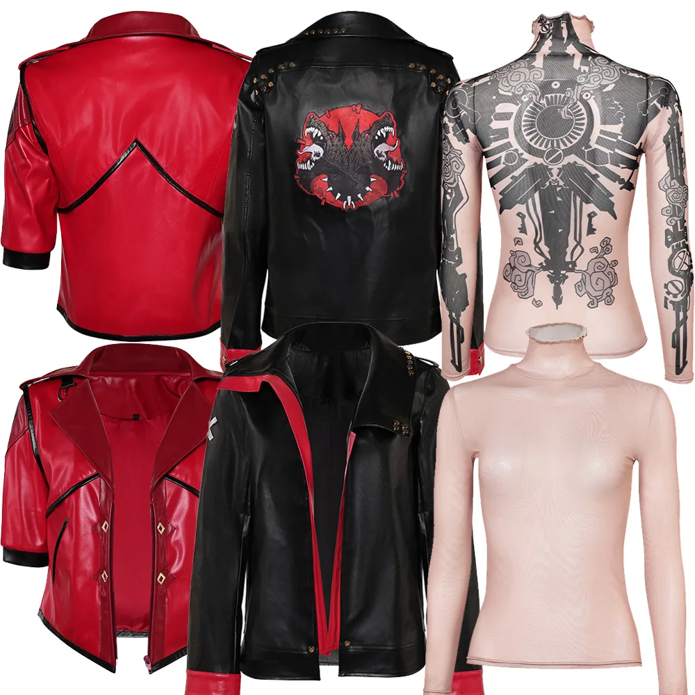 Vi Shirt Coat Cosplay Red Black PU Leather Jacket Arcane Game LOL Costume Top Coats Clothes Women Halloween Party Fantasia Suit