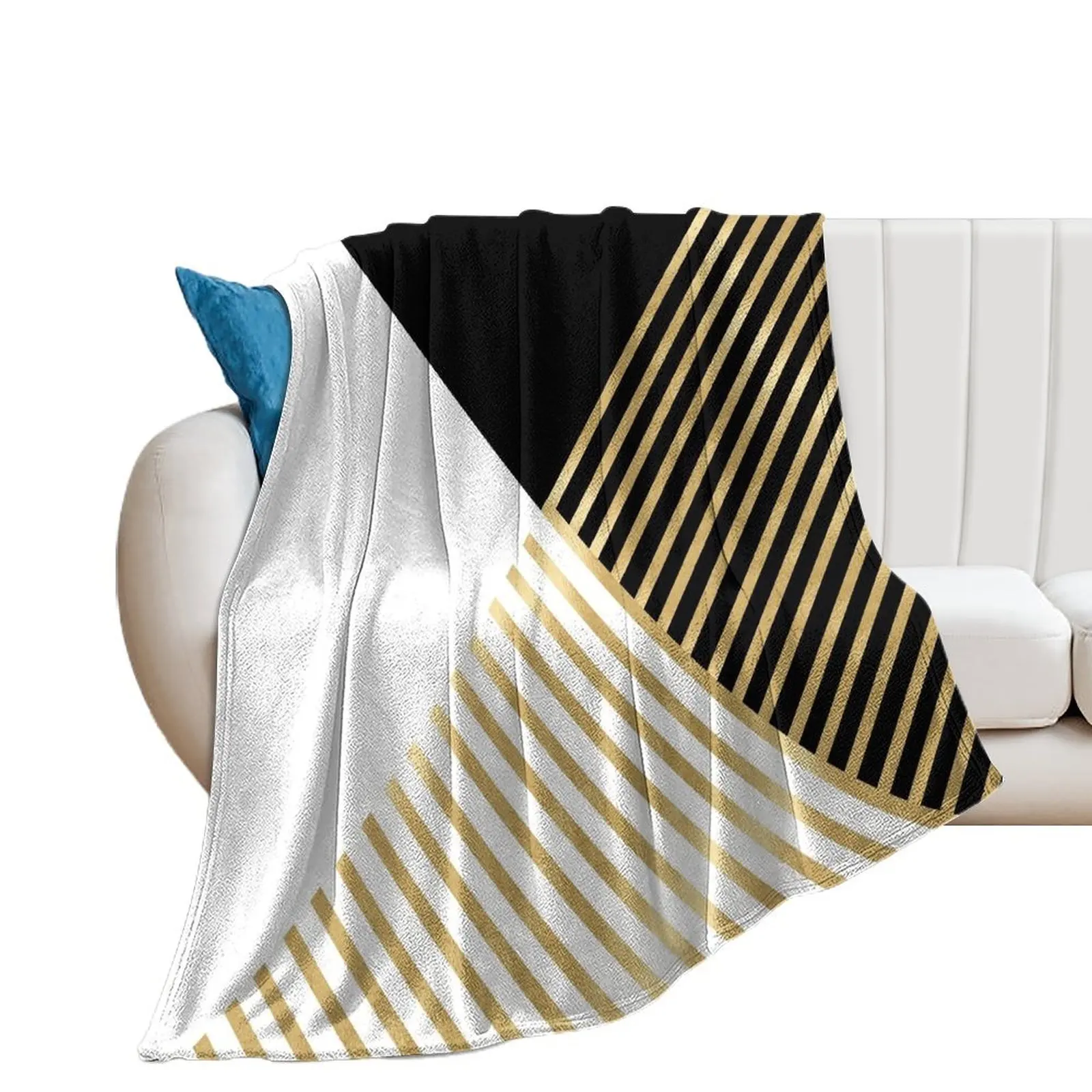 Modern Black White Geometric Gold Stripes Throw Blanket Thin Shaggy anime Hairys Blankets