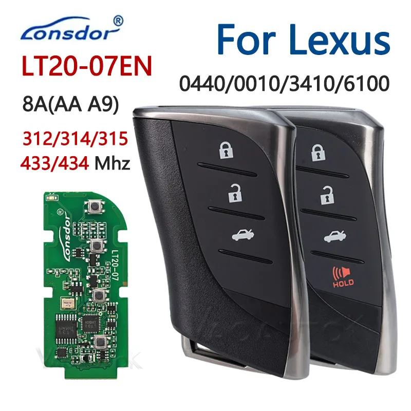 

Lonsdor LT20-07 Smart Car Rmote Key Fobfor Lexus ES300h LS500 LS500H ES200 312/314Mhz 433/434MHz with 8A AA A9 BA Chip 0440