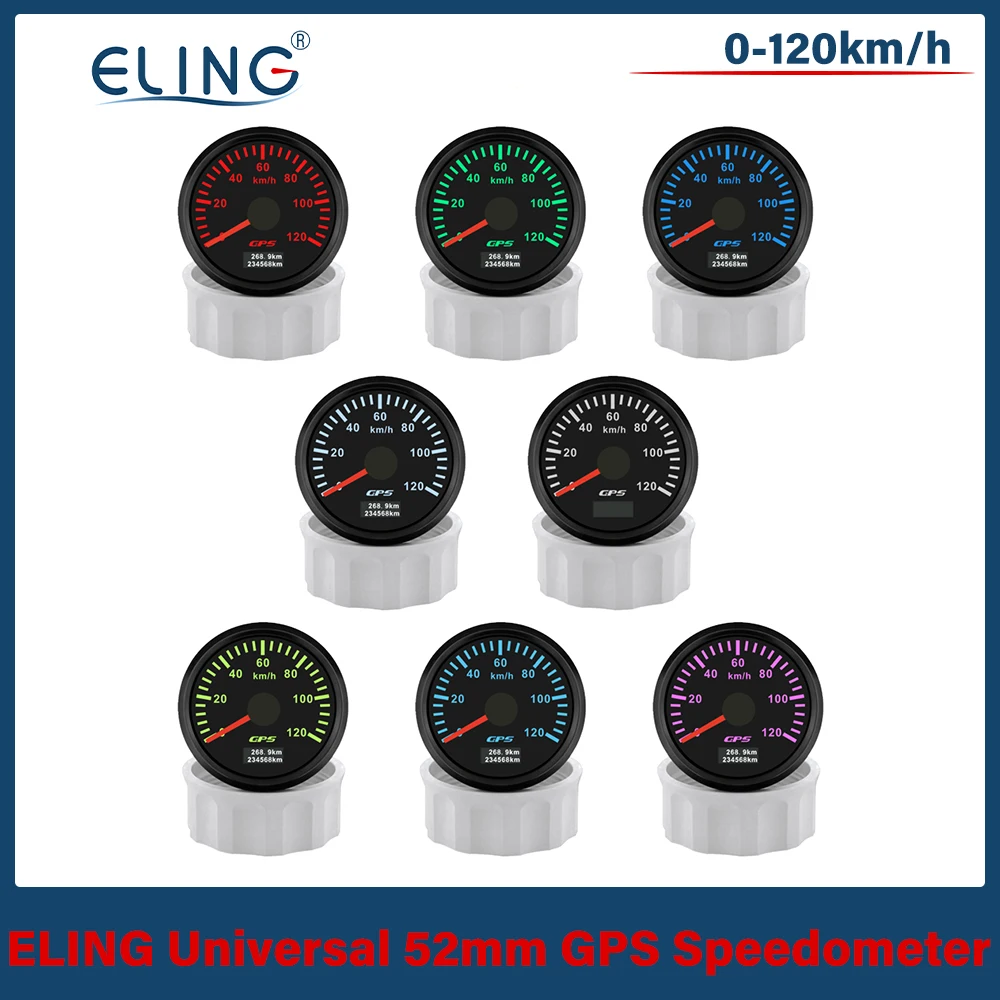 

ELING Car Boat Universal 52mm GPS Speedometer 30km/h 80KM/H 200kmh Odometer Tripmeter with GPS Antenna 7 Colors Backlight 9-32V